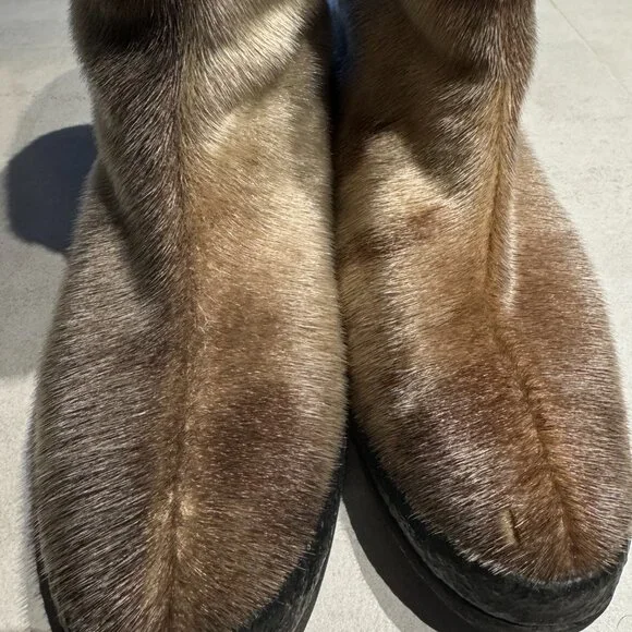 Vintage Sealskin Genuine Fur Winter Boots Mid Calf Spotted Seal - Picture 6 of 6